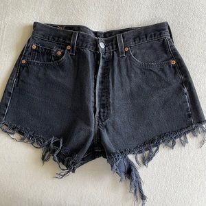 Levi 501 High Rise Black distressed shorts